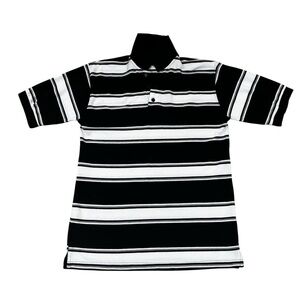 Triveni black & white striped short sleeved polo shirt, button front, XXL.